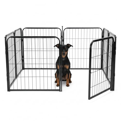 Kozy Kennels Laufstall für den Innenbereich, 61 cm, 8 Paneele für kleine und welpengroße Hunde, robuster tragbarer Haustierzaun aus Metall mit schwarzer Rostschutzbeschichtung, Laufstall mit