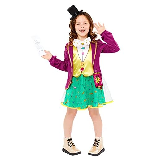 amscan 9916203 - Disfraz oficial de Roald Dahl Willy Wonka para niñas del Día Mundial del Libro Edad: 3-4 años
