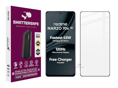 Image of Oleophobic Tempered Glass Screen Protector Compatible For Realme Narzo 70x 5G [Pack of 1]. Edge To Edge Full Screen Protection With Easy Installation Kit & Case Friendly Fit.