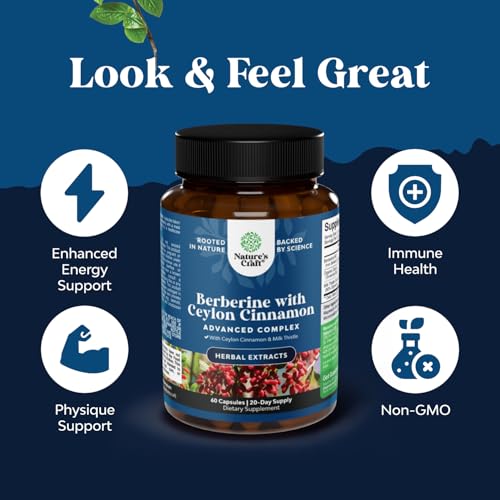 Balancing Berberine Plus 1200mg Per Serving Complex - Antioxidant Berberine with Ceylon Cinnamon Capsules Plus Silymarin Milk Thistle Extract - Active PK for Heart Health and Sugar Support 60 Capsules