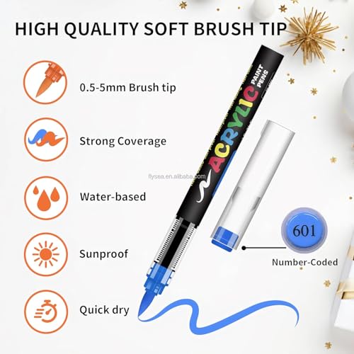 Image of Acrylic Paint Markers Brush Tip Set, Direct Liquid Ink Paint Pens for Rock Painting, Canvas, Wood, Glass, Ceramic, Fabric, Stone & Plastic, Quick Dry Markers (281 Acrylic Brush Marker 48Pic)