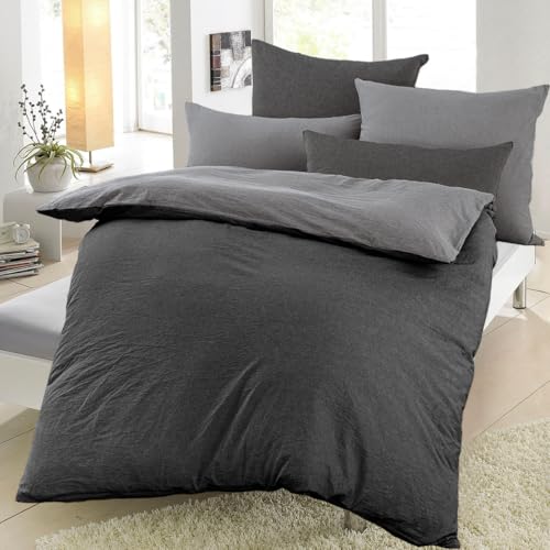 Nesture Bettwäsche 135x200 Baumwolle Anthrazit/Grau - Bettwäsche-Sets 2teilig Weich, 100% Gewaschene Baumwoll, Enthält 1 Bettbezug 135 x 200cm und 1 Kissenbezug 80x80 mit Reißverschluss