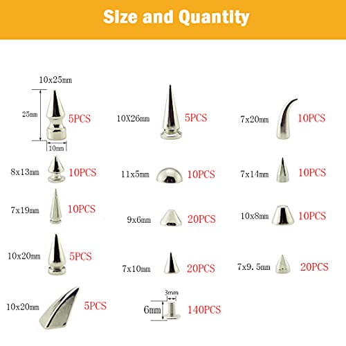 Assorted Styles 140 Sets Screw Back Studs And Spikes Kit With Tools Silver Leather Craft Rivets Bullet Cone Diy Accessories #TOP1