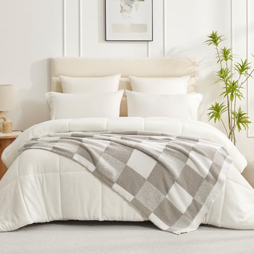 Plaid en microfibre pelucheuse grise couverture lit réversible luxe - 6