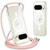 Yoedge Magnética Funda con Cuerda para Google Pixel 10 Pro XL Carcasa Compatible con MagSafe,Transparente Suave Silicona Anti-Choque Antiarañazos Protector Case con Ajustable Correa Colgante, OroRosa
