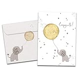 Tree-Free Greetings New Baby Card - Elephant with Balloon | Eco-Friendly 5x7' | 100% Recycled Paper | Made in USA | Welcome Baby Artful Design