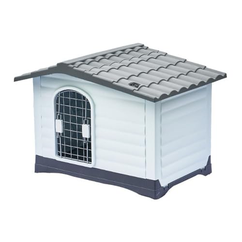hanshanyan 犬小屋 ペットハウス 犬舎 キャットハウス 中型犬用 大型犬用 ドア付き プラスチック製 ドッグハウス 耐重 オールシーズン 通気性 日焼け対策 防風 防寒 雨除け 水洗い おしゃれ 屋外キャビンシェルター 室内 屋外用 四季通用 (