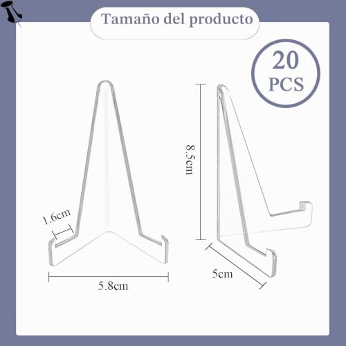 Miniatura 3 de Esyfor Soporte Para Tarjetas Acrílico, 20 Piezas Soporte De Caballete Transparente Antideslizantes Plástico Soportes Para Platos Para Postales,Relojes De Bolsillo Y Medallas,8.5 5cm