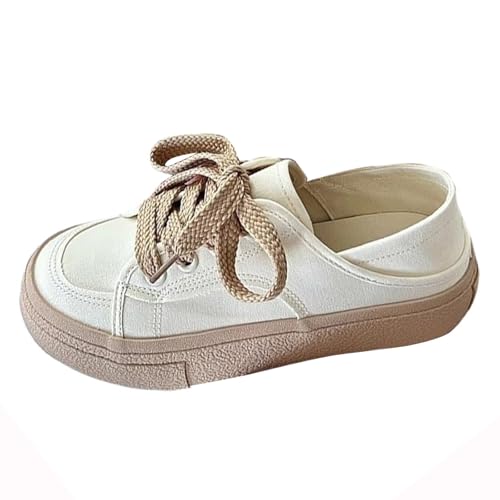 SAUTRV Lätta tygskor för kvinnor, retro, campus, halkfria utomhus, vardag, alla sportskor, vardagsskor för kvinnor, bågstöd, Khaki, 36.5 EU