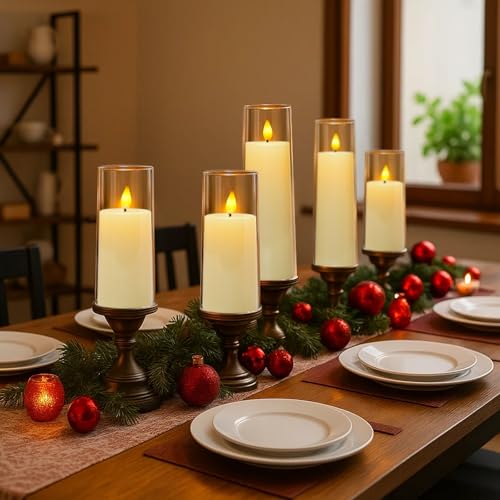 Image of Amagic Flameless Candles Battery Operated, LED Candles with Remote and Timer, Acrylic Plexiglass Flickering Fake Candle for Wedding, Home Decor, Ivory White, Set of 5, D2.2 x H5 5 inch 6 inch 7 inch 8 inch