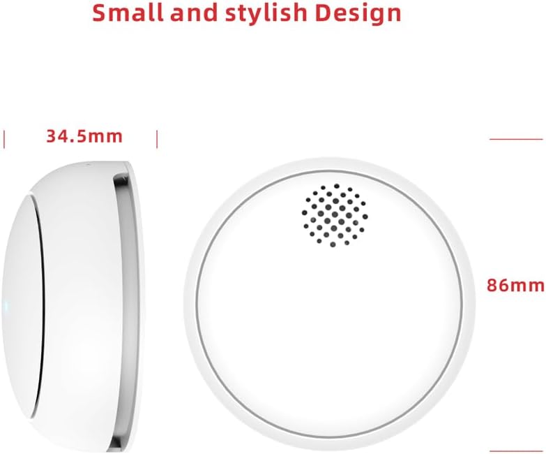 Diagram showing the dimensions of the HEIMAN smoke detector: 86mm diameter and 34.5mm height.