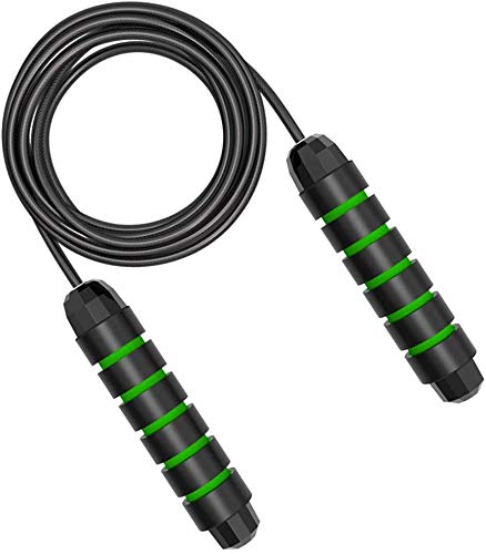 Zoogamo Tangle-Free Rapid Speed Adjustable Steel Jump Rope Workout with Foam Handles for Women, Men, and Kids Workout Gym Aerobic Exercise & Fitness (Black/Green)