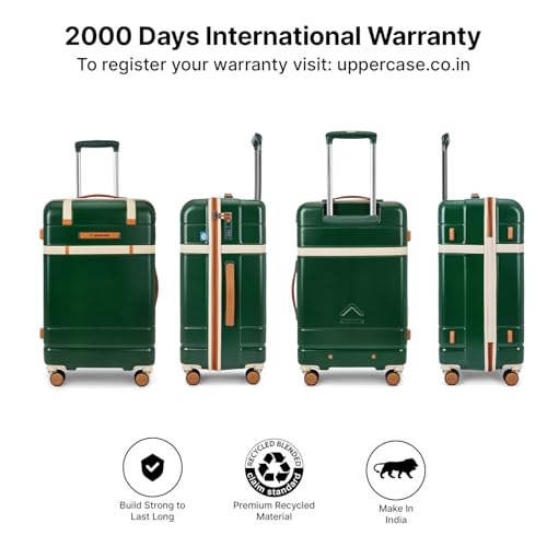 Image of uppercase Chester Medium Size Trolley Bag for Travel | 360 8 Wheels Hard Luggage with TSA Lock, Anti-Theft Zippers | Hard Sided Polycarbonate Suitcase for Both Men & Women (Green)
