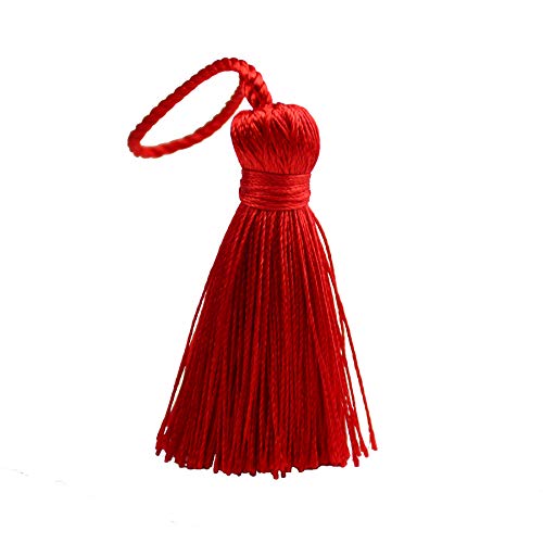Image of Makhry 20pcs 4.3 Inch Handmade Silky Floss Mini Tiny Craft Tassels with 2-Inch Cord Loop and Small Chinese Knot for Earrings, Souvenir, Bookmarks, DIY Craft Accessory,Tags (Red)