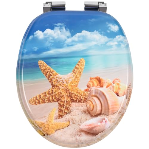 WC Sitz Doppelte Absenkautomatik Toilettendeckel mit Absenkautomatik Toilettensitz passend für alle handelsüblichen WC-Becken einfache Montage Universal Strand F231