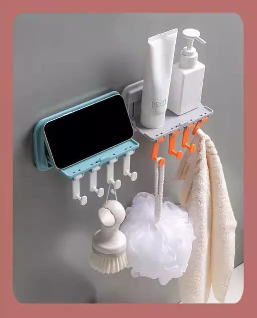 Finner Wall Mounted Multipurpose Plastic Mobile Stand with 4 Hooks |Mobile Phone Charging Stand | Self Adhesive Universal Smartphone Storage Organizer for Bedroom, Kitchen- (Pack of 2, Multicolor) (B0C9JF47XH) Amazon Price History, Amazon Price Tracker