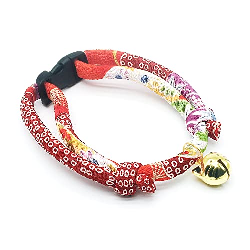 PetSoKoo Coleira de gato Chirimen com sino de rosto de gatinho. Coleiras de gato para despedida. Col