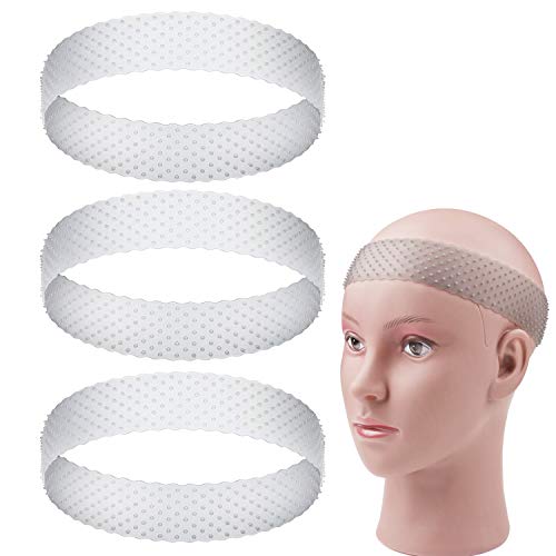 3 Pieces Silicone Grip Wig Band Adjustable Silicone Wig Headband Fix Non-slip Soft Comfort Wig Bands Seamless Wig Band Transparent Wig Grip Band Strong Holder for Men Women Sports Yoga (White)