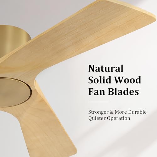 WINGBO 42 Inch Ceiling Fan without Light, 6 Speed Remote Control, Low Profile Flush Mount Modern Ceiling Fan No Light, Quiet Reversible DC Motor, Wood Blades, Gold/Light Oak, for Bedroom, Kitchen by WINGBO - Used condition - Image 5