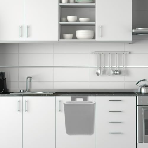 Bote de basura colgante para cocina gris con tapa miniatura 5