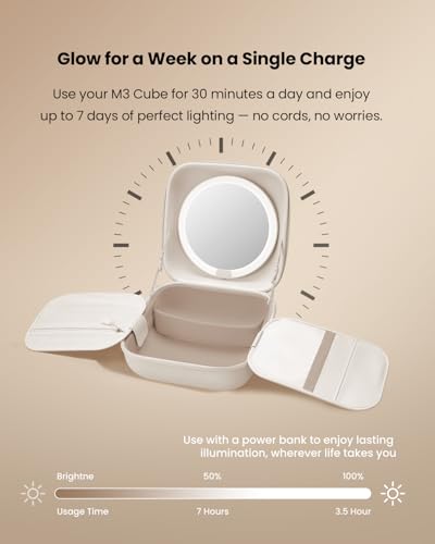 AMIRO M3 Cube Makeup Bag with Lighted Mirror, Stepless Brightness & 3 Color Modes, MagSafe Magnetic Mirror, Portable Travel Organizer with 1100lux Lighting, 4.5L Storage, Waterproof, 10 inches, White - Image 6