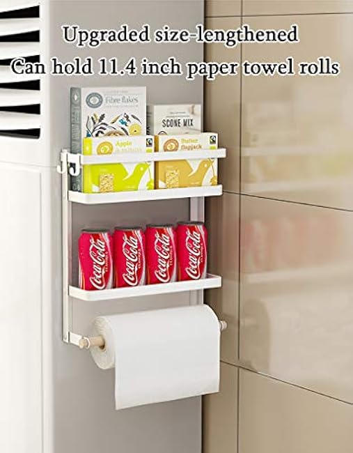 Magnetic Spice Rack for Refrigerator Magnetic Paper Towel Holder for Fridge Magnetic Shelf Magnetic Shelves Fridge Magnet Organizer Spice Rack Kitchen Organization Kitchen Storage(White)