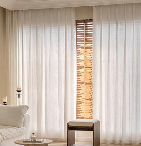 Bishilin Bohemian Curtains, Beige Modern Curtains Sheer 2 Panels Solid