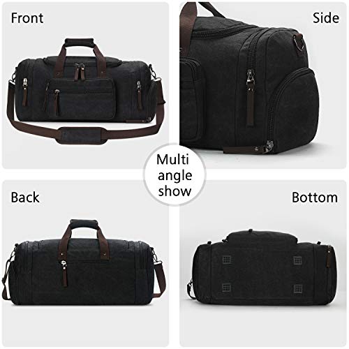 Toupons Travel Duffel Bag for Men with Shoe Compartment Canvas Overnight Bag Weekend Bag (Black With Shoe Bag)