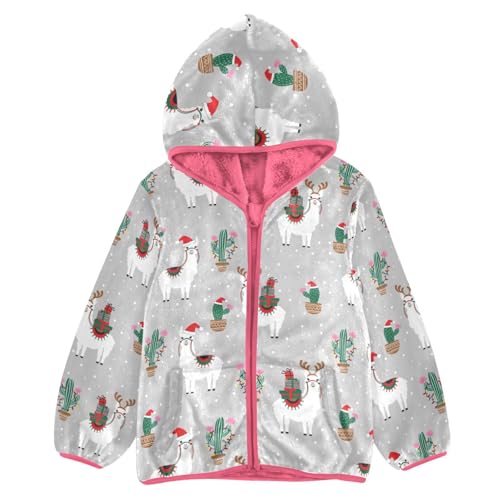 OTVEE Christmas Llama Alpaca Cactus Kids Hoodie Jacket Fall Spring Full Zip Warm Outwear Coat