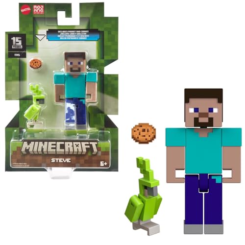 Construcción, Toy Mattel Minecraft Vanilla Figura de Acción Steve con Loro de 3.25' para niños de 6 años en adelante