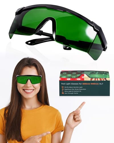 LIGHTMEUP Red Light Therapy Glasses Eye Protection for Infrared & LED Sessions Deep Green Goggles with 200-2000nm Harmful Wavelength Blocking, Maintain Visibility Full-Coverage Adjustable Leg