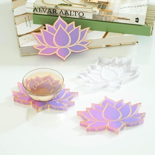2Pcs Lotus Flower Coaster Silicone Mold, Epoxy Resin Casting Mold, DIY Crystal Cup Mat Making Tool, DIY Crafts Decorations