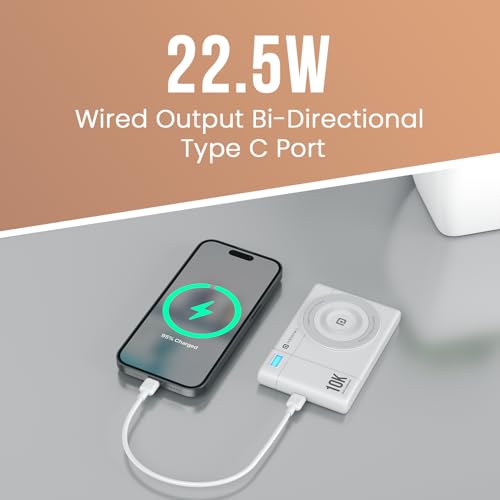 Image of Portronics PowerShutter Air 10K 10000mAh 15W Wireless Magnetic Fast Charging Powerbank, In Built Type Cable,22.5W Type C PD Output,Light Weight,Compatible with iPhone 12 Above,Other Qi Enabled Devices