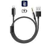 Audio 2 in 1 Cable with USB Charging Port Audio Cable car Audio Cable, for Apple Mobile Phone Charging, car Music Listening, Compatible with iPhone and iPad, 3.5mm AUX Cable car Stereo Support, black