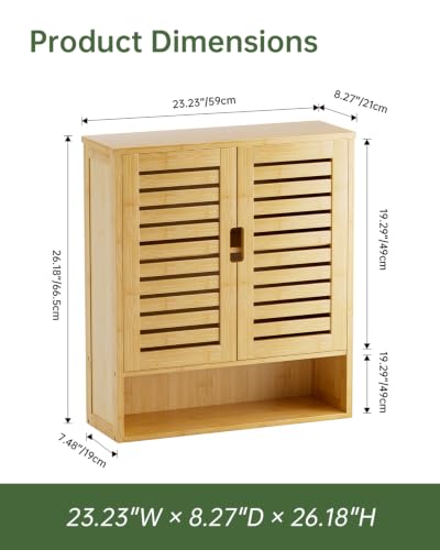 Miniatura 3 de Smibuy Gabinete De Baño Montado En La Pared, Organizador De Bambú Para Almacenamiento Sobre El Inodoro, Gabinete De Medicina Para Ahorrar Espacio Con 2 Puertas Y Estantes Ajustables Natural