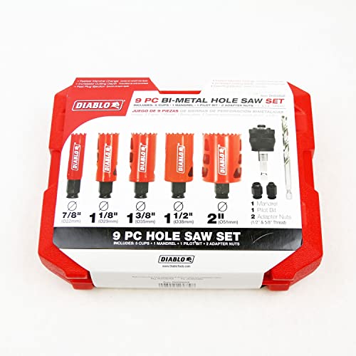 Image of Diablo 9-Piece Kit Bi-Metal Hole Saw Set, Fast Cut Performance - 5 Saw Sizes for Wood, Plastic, Metal, Includes Snap-Lock Plus Mandrel & Adapter Nuts - DHS09SGP