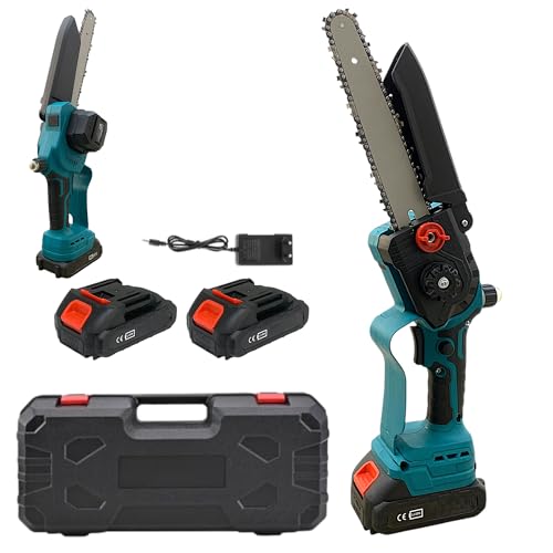 Mini Motosega Potatore con Doppia Batteria 42V Lama 8" Lubrificata ad Olio Registrazione Catena Senza l'utilizzo di utensili Motosega Elettrica per il Taglio del Legno e Giardini
