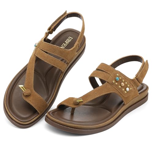 Image of UBFEN Womens Thong Sandals with Toe Loop Heel Strap for Beach | Dressy Casual Flat Flip Flops with Back Strap, Cushioned Footbed for Comfortable Summer Walking