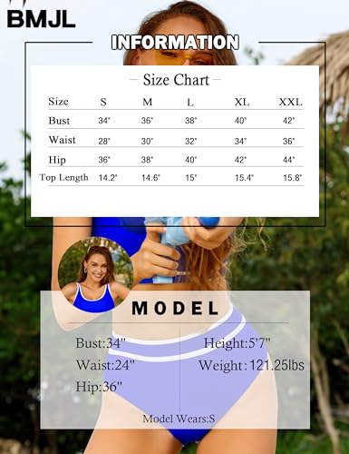 Image of BMJL Women's High Waisted Bikini Sets Sporty Two Piece Swimsuits Color Block Tummy Control Modest Bathing Suit