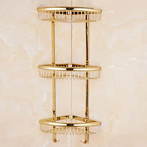 Vintage złota narożna półka prysznicowa 3-poziomowy organizer łazienkowy chromowany mosiądz uchwyt na szampon eleganckie akcesoria łazienkowe oszczędzający miejsce design do stylowych wnętrz