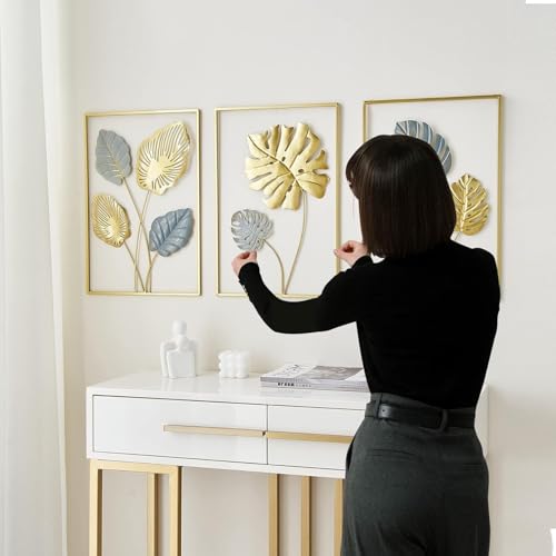 Image of Framing Hub Metal Wall Art Decor for Living Room, Monstera Leaves Wall Home Decor, Room Decor Wall Sculptures Hanging Decorations for Bedroom, Bathroom, Office Decor (Size 12x18 Inch)