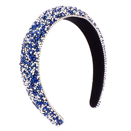 Fasoty Rhinestone Headbands For Women Fashion Handmade Navy Blue Crystal Diamond Bling Headbands Hair Hoops Padded Headband Glitter Beaded Hairband Sparkle Hair Accessories For Women Girls (Blue+Silver) #TOP9