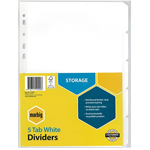 Marbig Indices & Dividers 5 Tab Manilla A4 White