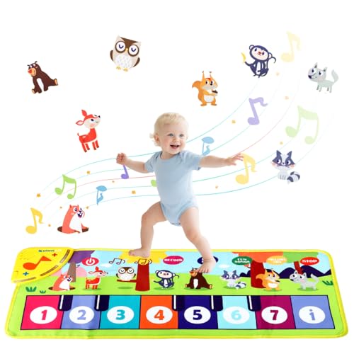 PATPAT® Animals Piano Keyboard Musical Mat for Kids 1-6 Years, 8 Sounds Kids Piano Play Mat Baby Girl 1 Year Old Baby Boy Birthday Gift Educational Toys for Interest Cultivation (31.5x11.81in)