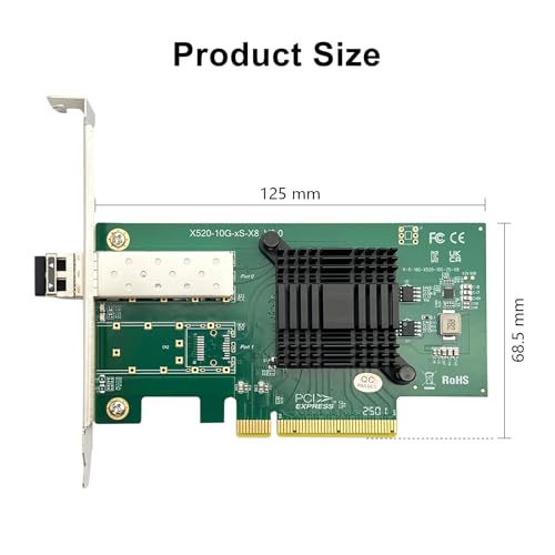 Image of 10Gtek 10Gb SFP+ NIC Network Card, Single SFP+ Port, Intel 82599EN Controller, Compare to Intel X520-DA1(E10G42BTDA), Packed with a SFP+ SR moudle (MMF, 850nm,300-m)