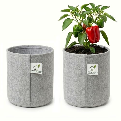 Image of 400 GSM Geo Fabric Round Grow Bags 18x18 Inch, Grey Planting Bags for Terrace and Kitchen Gardening Pack of 2