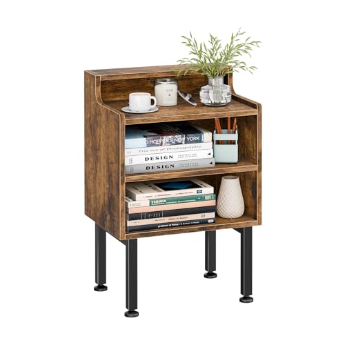 Simple Trending Night Stand, Wood End Table Nightstands, Modern Bedside Table with Open Shelf, Side Table for Bedroom Living Room, Rustic Brown