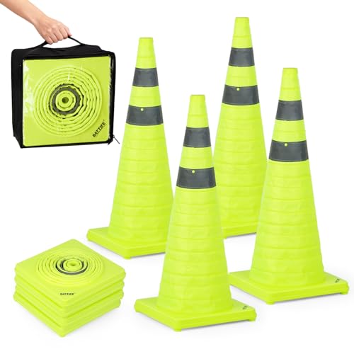 Image of BATTIFE 4 Pack 28 Inch Collapsible Traffic Cones, Lime Green Safety Cones