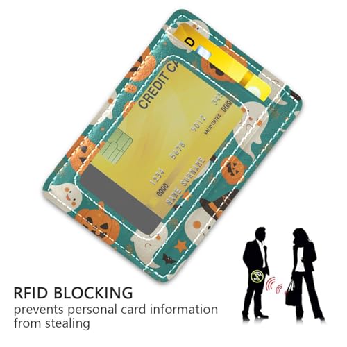 JUNZAN Slim Wallet Card Holders for Men Women Halloween Smiling Ghosts Minimalist Front Pocket Wallets Small Card Case RFID Blocking3