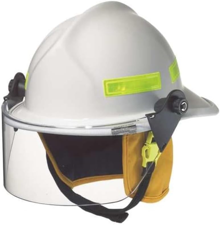 MSA 10100833 Cairns Metro Fire Helmet with 4" Tuffshield, Standard Flannel Liner, Nomex Earlap, Chinstrap with Quick Release, Postman Slide, Bar and Lime/Yellow Reflexite, Yellow